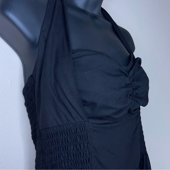 MEDIUM BALI BATIK BLACK HALTER DRESS RETRO PINUP GOTH SLEEVELESS EVENT PARTY - Picture 4 of 12